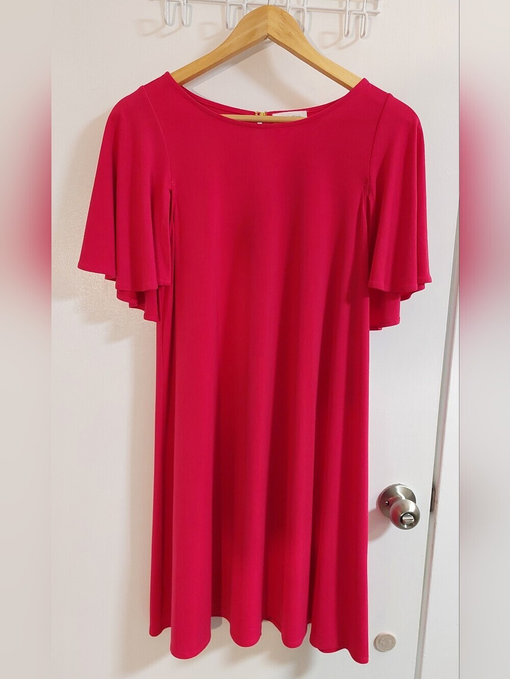 Calvin Klein Flutter Sleeve Midi Dress in Fuchsia Pink